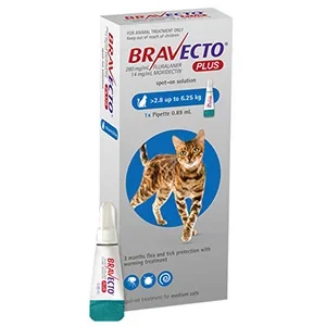 Bravecto Plus for Medium Cats 250 mg (6.2 to 13.75 lbs) Blue