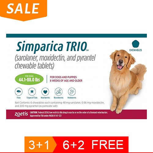 Simparica TRIO for Dogs 44.1-88 lbs (Green)