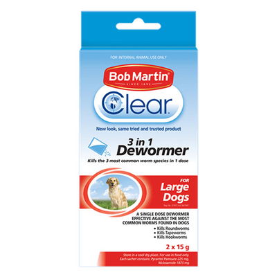 Bob Martin Clear 3 in 1 Dewormer for Dogs Large 2x15g