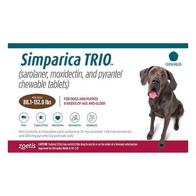 Simparica TRIO for Dogs 88.1-132 lbs (Red)