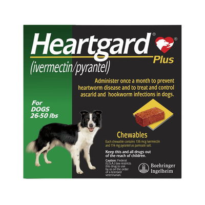 Heartgard Plus Chewables for Medium Dogs 26-50lbs (Green)